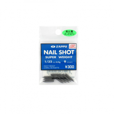 Pacote de pesos para pesca Zappu Nail Shot Super Weight 1/32 oz 0.9g 9 unidades