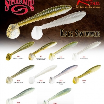 Iscos de pesca macios Strike King Rage Swimmer em várias cores e texturas diferentes