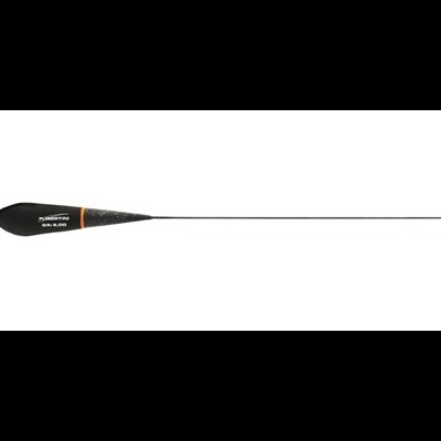 Flutuador de pesca preto e laranja com texto impresso