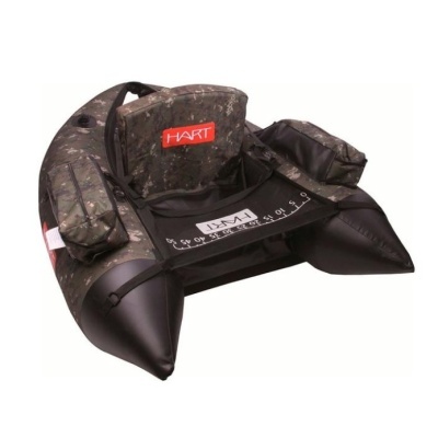 Assento flutuante para pesca preto e camuflado com almofadas laterais e encosto com logo vermelho HART
