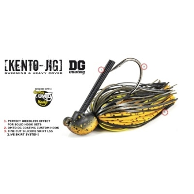 Isca de pesca Kento-HG preta e amarela com anzol grande e saia de silicone