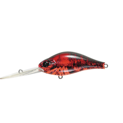 Isca de pesca vermelha e preta com lâmina translúcida