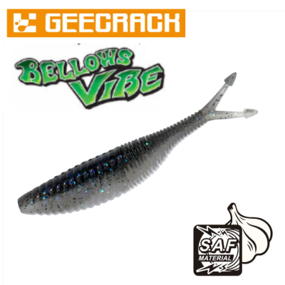 anzol artificial de pesca cinzento com cauda bifurcada e pontos azuis