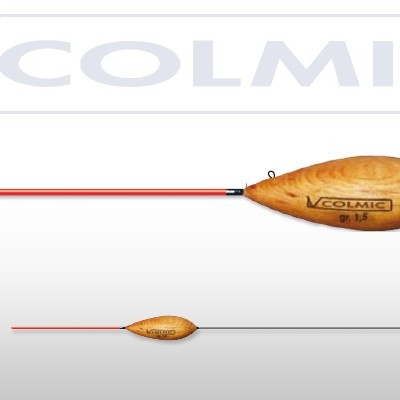 Flutuador de pesca Colmic com corpo em madeira e antena vermelha