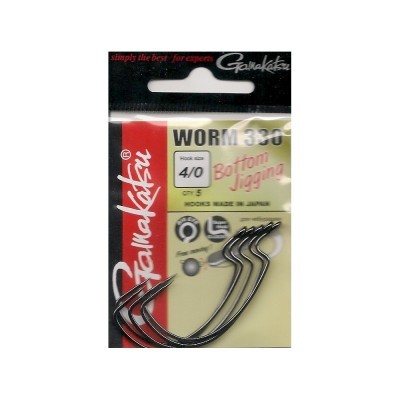 Embalagem de anzóis Gamakatsu Worm 330 Bottom Jigging com 5 unidades tamanho 4/0
