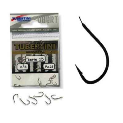 Conjunto de anzóis de pesca Tubertini Bronzo Zinc tamanho 18 série 15 embalagem