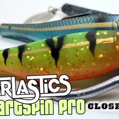 Iscos artificiais para pesca azul e verde com texto promocional