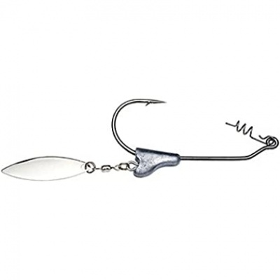 Isca de pesca metálica com anzol e lâmina oval prateada