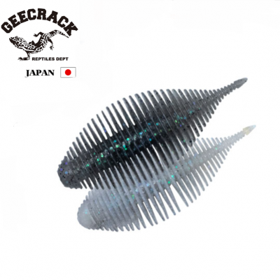 Iscos artificiais estriados com texto GEECRACK REPTILES DEPT JAPAN e bandeira do Japão