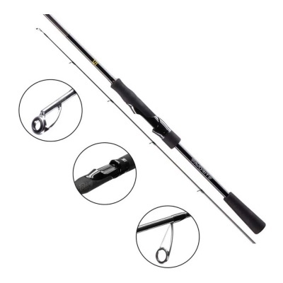 Vara de pesca preta com punho antiderrapante e argolas metálicas