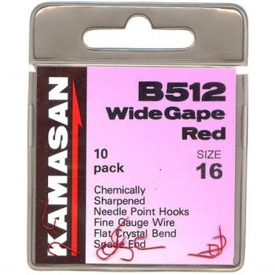 Pacote de anzóis Kamasan B512 Wide Gape Red tamanho 16 com 10 unidades