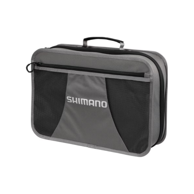 Bolsa de transporte cinzenta e preta com logótipo SHIMANO