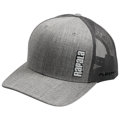 Boné cinza com malha preta e texto Rapala bordado