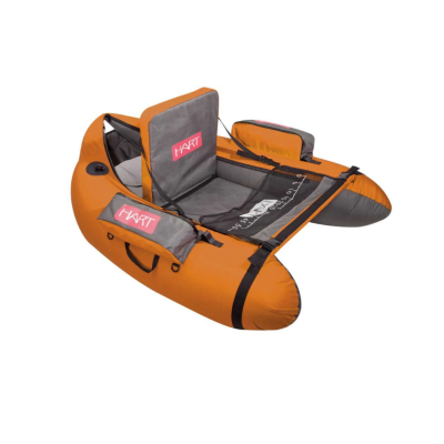 bateira para pesca inflável laranja e cinza com texto H-KART