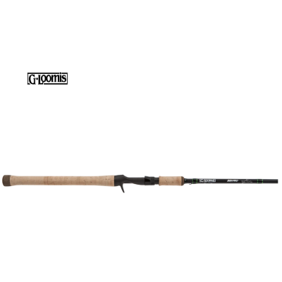 Cana de pesca G. Loomis com empunhadura em cortiça e vara preta com detalhes verdes