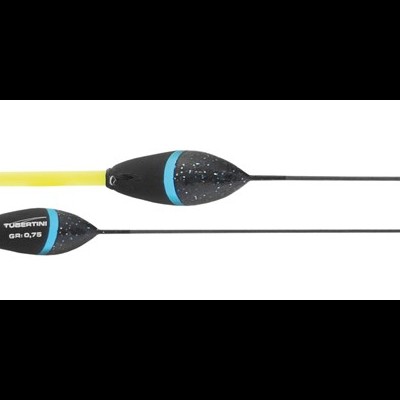 Dois flutuadores de pesca preto com detalhes amarelo e laranja