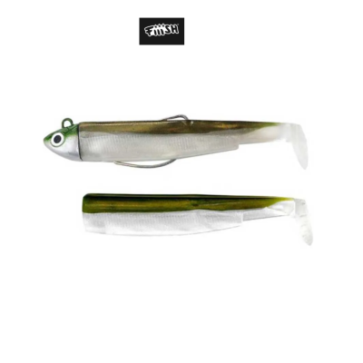 Iscos artificiais shad verdes e brancos para pesca com anzol e olho desenhado