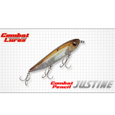 Isco artificial tipo lápis para pesca com três anzóis em fundo branco quadriculado