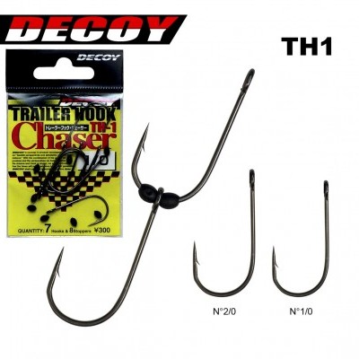 Gancho de pesca metálico DECOY TRAILER HOOK TH1 Chaser com embalagem amarela e preta