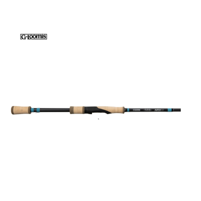 Cana de pesca G.Loomis em cortiça com corpo preto e detalhes azuis