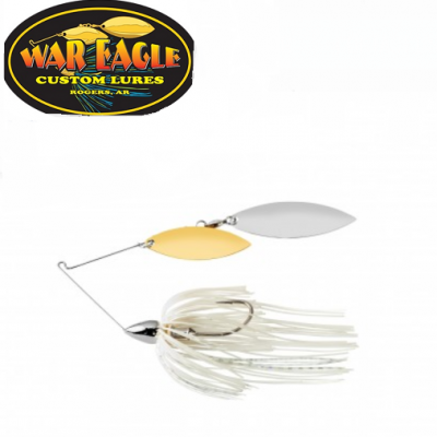 Isca de pesca WAR EAGLE com duas lâminas metálicas e franjas brancas