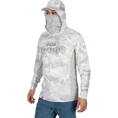 Camisola técnica camuflada cinza com capuz e máscara integrada