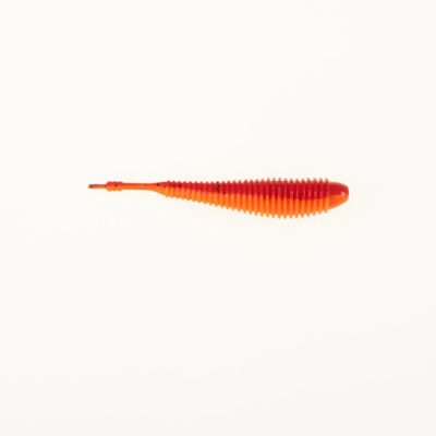 Isca de pesca artificial laranja e vermelha com textura estriada