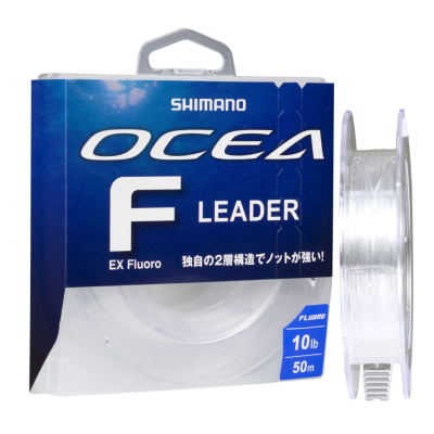 Linha de pesca fluorocarbono SHIMANO Ocea F Leader em embalagem azul e branca