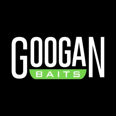 Logótipo GOOGAN BAITS em branco com fundo verde e preto