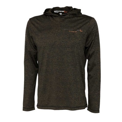 Camisola castanho escuro de manga longa com capuz e logótipo Savage