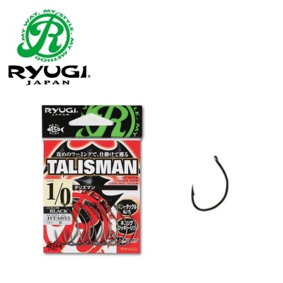 Pacote de anzóis de pesca TALISMAN RYUGI JAPAN com 8 unidades tamanho 1/0 preto