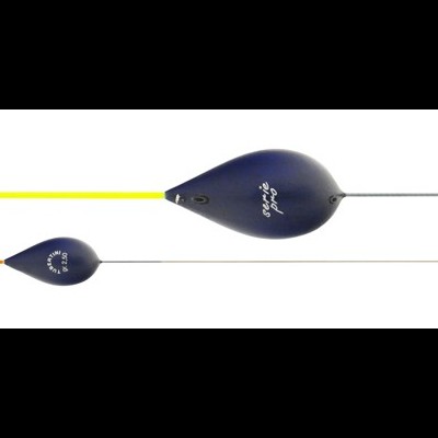 Dois bóias de pesca azuis escuros com penas amarelas em fundo branco.