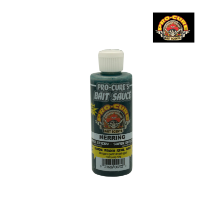 Frasco Pro-Cure's Bait Sauce sabor Herring em fundo branco