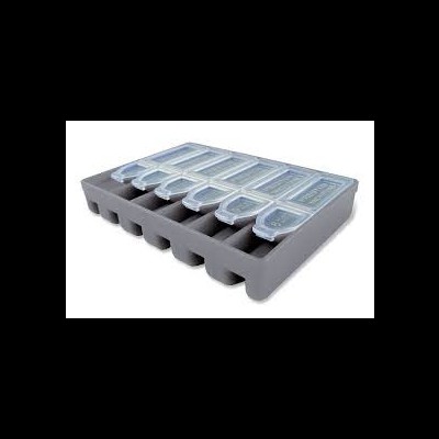 Organizador de plástico cinza com tampas transparentes