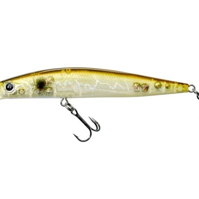 Isca artificial amarela e branca com ganchos de pesca