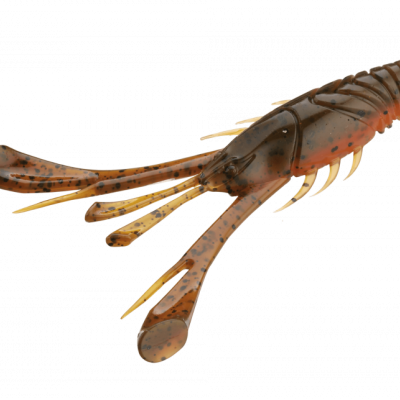 Isca artificial castanha e preta em forma de camarão para pesca