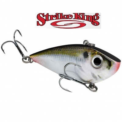 Isca de pesca Strike King imitando peixe com ganchos metálicos.