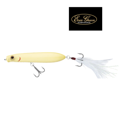 Isca de pesca creme Ever Green International com anzóis e penas brancas.