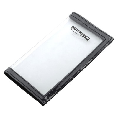 Estojo transparente com bordas pretas e logótipo SPRO