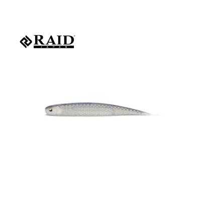 Isca artificial de pesca tipo minnow cinzenta e branca com olho amarelo