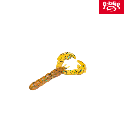 Isco artificial em forma de lagosta laranja e amarelo com manchas pretas