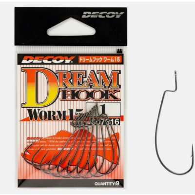 Conjunto de anzóis metálicos para pesca na embalagem Decoy Dream Hook Worm 15.