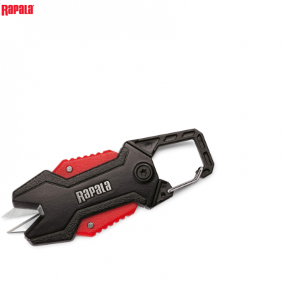 Ferramenta de corte preta e vermelha RAPALA com mosquetão e lâminas expostas