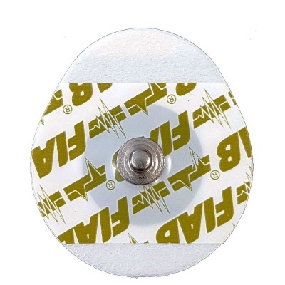 Eletrodo adesivo redondo branco com papel protector FIAB e snap metálico central