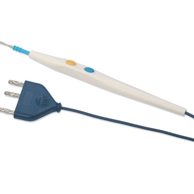 aparelho médico branco com cabo azul e ponta fina azul