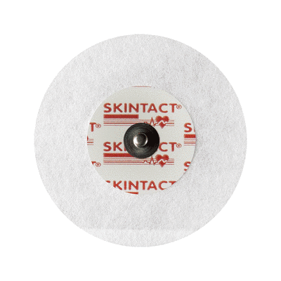 Eletrodo redondo branco SKINTACT com centro adesivo impresso e fixação metálica