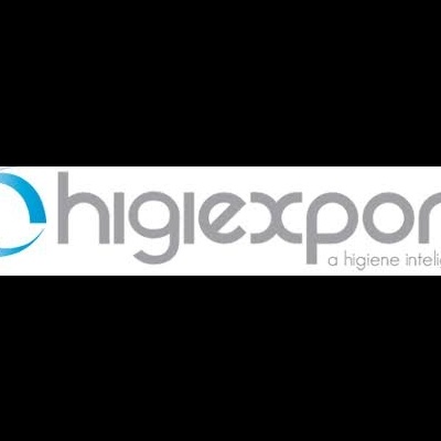 Logotipo da marca higiexport com slogan e símbolo circular azul e verde