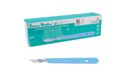 Escalpelos descartáveis Sterile II com cabo azul e lâmina de aço cirúrgico