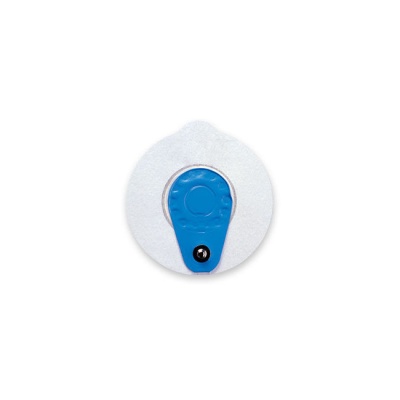 Electrodo redondo com base branca e centro azul com contacto preto