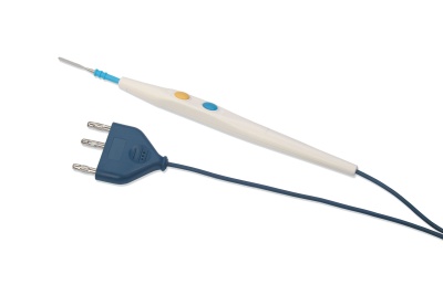 aparelho médico branco com cabo azul e ponta fina azul